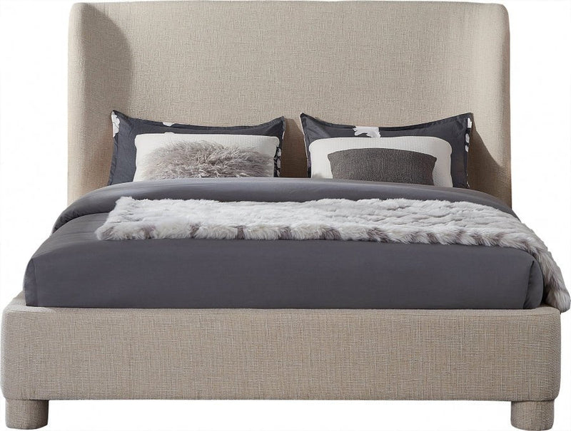 Penny Linen Textured Fabric King Bed Beige - Gate FurnitureKing Bed