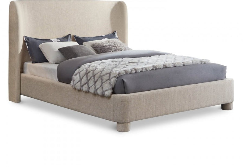 Penny Linen Textured Fabric King Bed Beige - Gate FurnitureKing Bed