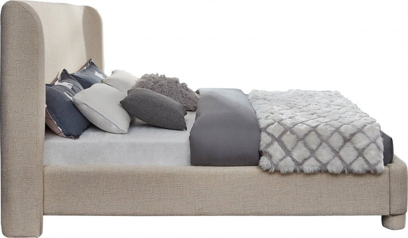 Penny Linen Textured Fabric King Bed Beige - Gate FurnitureKing Bed