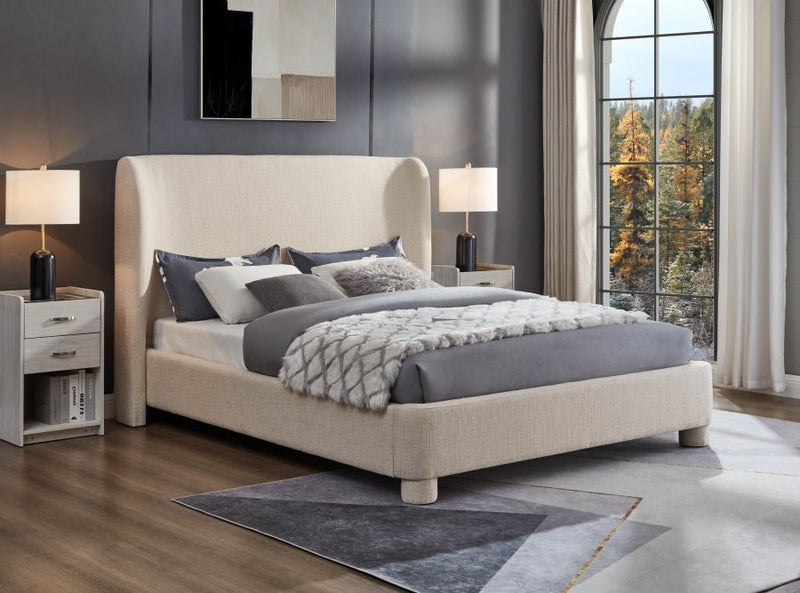 Penny Linen Textured Fabric King Bed Beige - Gate FurnitureKing Bed