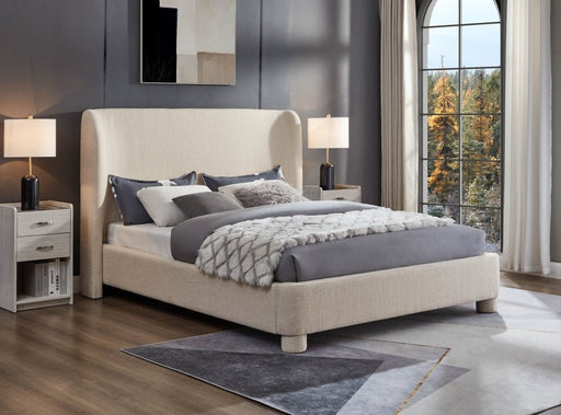 Penny Linen Textured Fabric King Bed Beige - Gate FurnitureKing Bed
