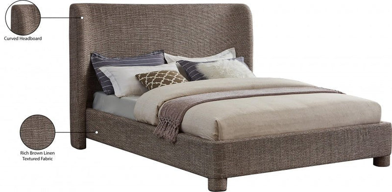 Penny Linen Textured Fabric King Bed Brown - Gate FurnitureKing Bed
