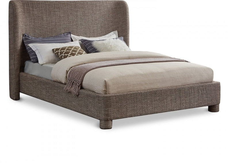 Penny Linen Textured Fabric King Bed Brown - Gate FurnitureKing Bed