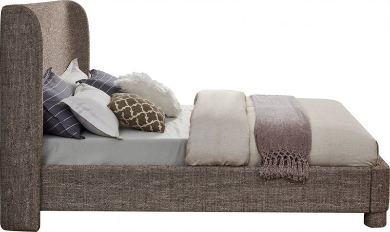 Penny Linen Textured Fabric King Bed Brown - Gate FurnitureKing Bed