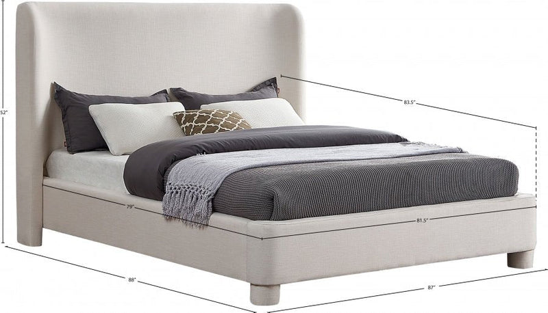 Penny Linen Textured Fabric King Bed Cream - Gate FurnitureKing Bed