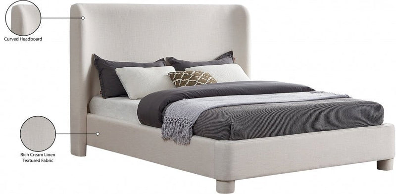 Penny Linen Textured Fabric King Bed Cream - Gate FurnitureKing Bed