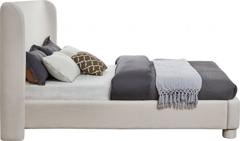 Penny Linen Textured Fabric King Bed Cream - Gate FurnitureKing Bed