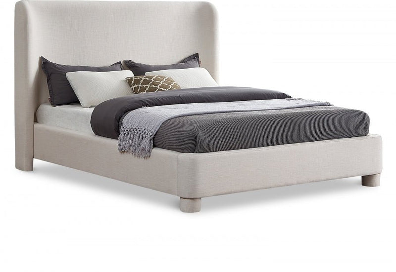 Penny Linen Textured Fabric King Bed Cream - Gate FurnitureKing Bed