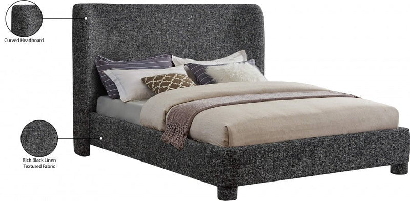 Penny Linen Textured Fabric Queen Bed Black - Gate FurnitureQueen Bed