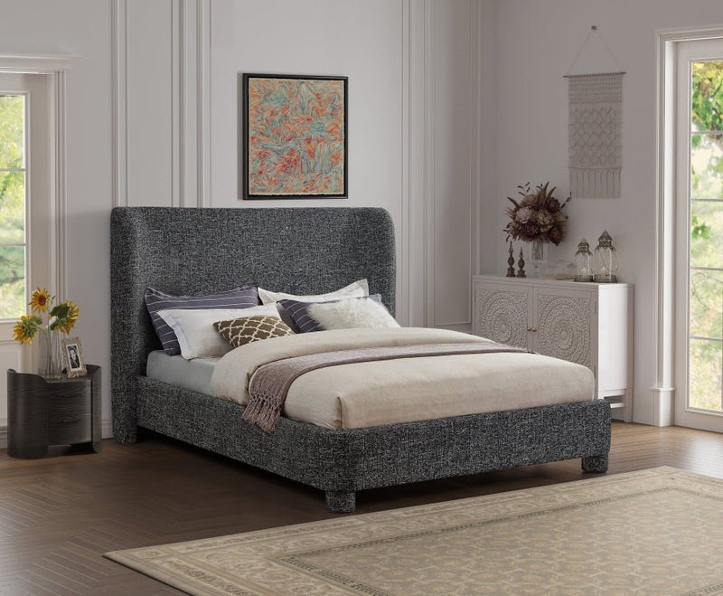 Penny Linen Textured Fabric Queen Bed Black - Gate FurnitureQueen Bed