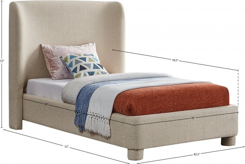 Penny Linen Textured Fabric Twin Bed Beige - Gate FurnitureTwin Bed