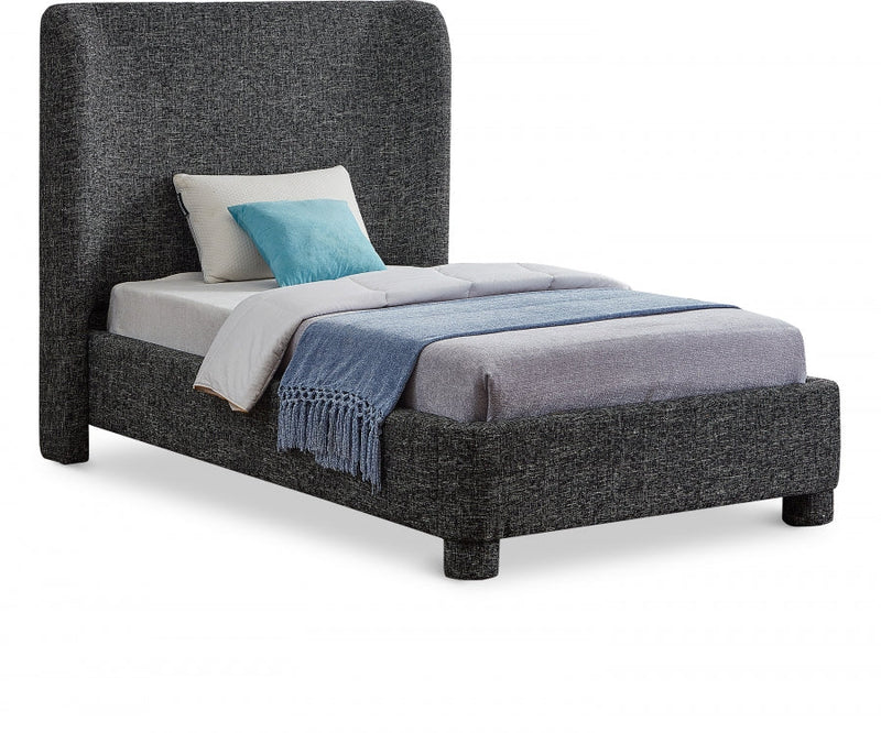 Penny Linen Textured Fabric Twin Bed Black - Gate FurnitureTwin Bed