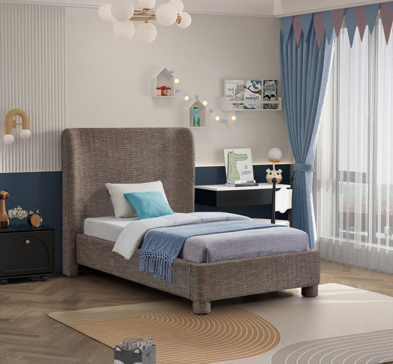 Penny Linen Textured Fabric Twin Bed Brown - Gate FurnitureTwin Bed