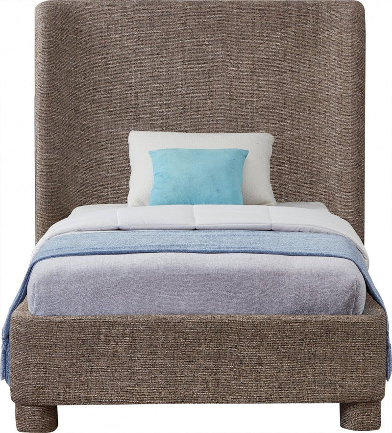 Penny Linen Textured Fabric Twin Bed Brown - Gate FurnitureTwin Bed
