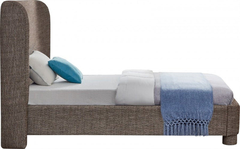 Penny Linen Textured Fabric Twin Bed Brown - Gate FurnitureTwin Bed