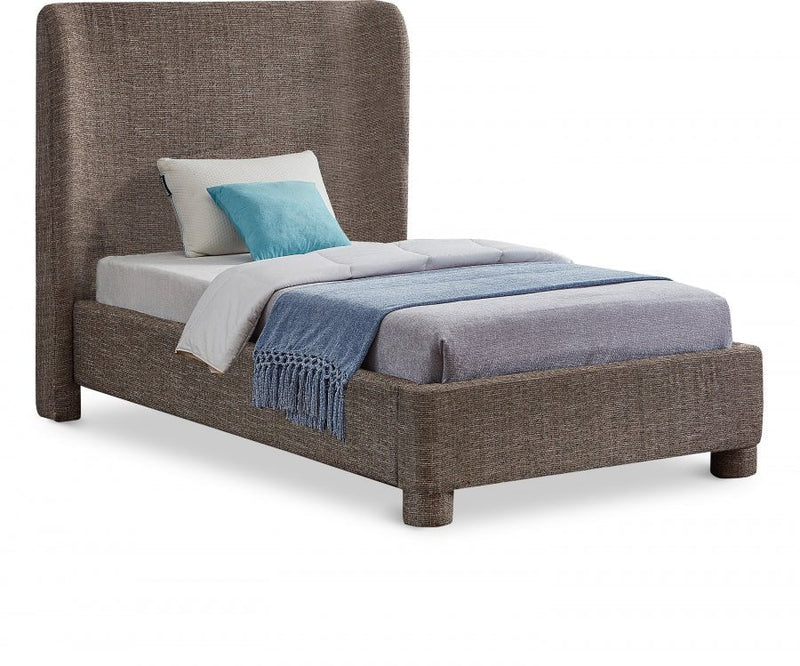 Penny Linen Textured Fabric Twin Bed Brown - Gate FurnitureTwin Bed