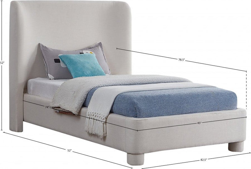 Penny Linen Textured Fabric Twin Bed Cream - Gate FurnitureTwin Bed