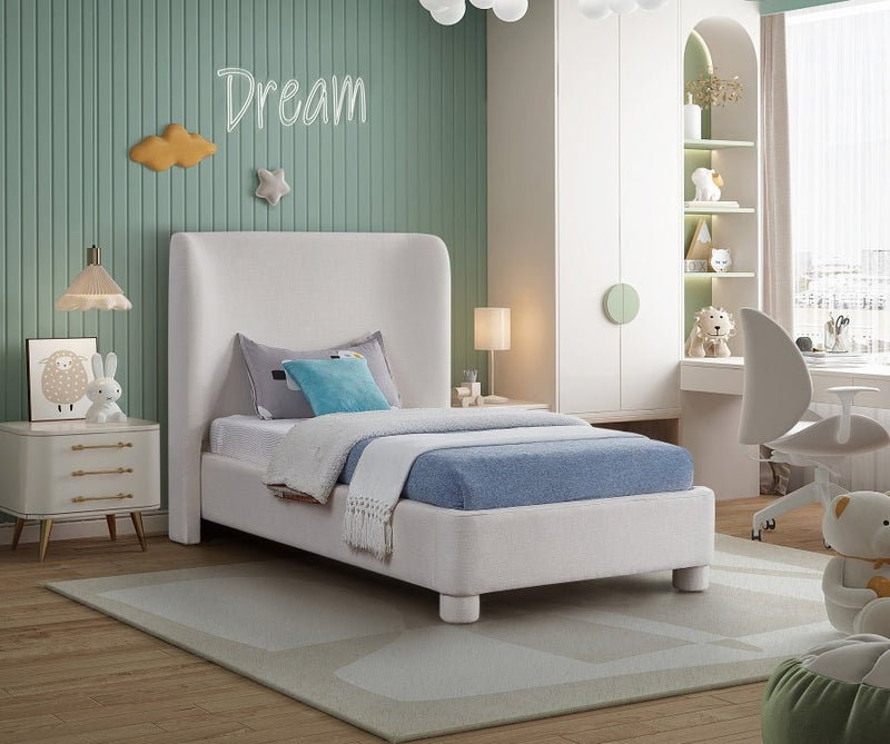 Penny Linen Textured Fabric Twin Bed Cream - Gate FurnitureTwin Bed