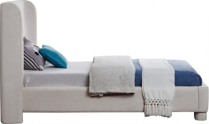 Penny Linen Textured Fabric Twin Bed Cream - Gate FurnitureTwin Bed