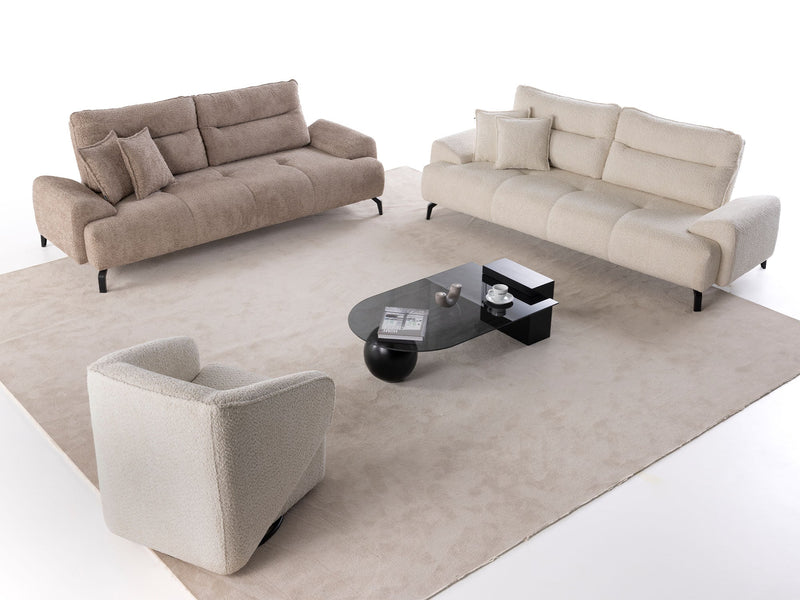 Peonya 4-pieces (2 Sofa & 2 Chair) Livingroom - With Leg in Cream - Brown - 200-ZEN-PEO-CRE-BRO-L-3311