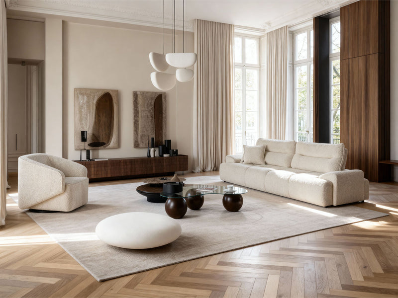 Peonya 4-pieces (2 Sofa & 2 Chair) Livingroom - Without Leg in Cream - Brown - 200-ZEN-PEO-CRE-BRO-3311