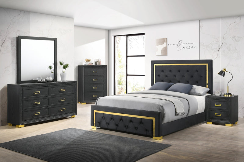 Pepe Black/Gold King Panel Upholstered Bed - Gate FurnitureKing Bed