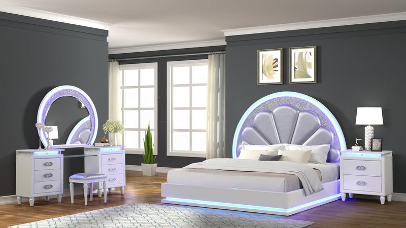 Perla King 4 Pc Vanity Bedroom Set in Milky White - Perla King 4 Pc Vanity Bedroom Set in Milky White