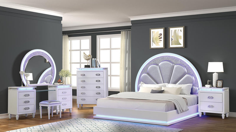 Perla King 5 Pc Vanity Bedroom Set in Milky White - Perla King 5 Pc Vanity Bedroom Set in Milky White