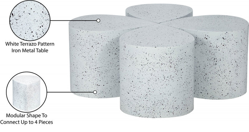 Petal Terrazzo Pattern Iron 4pc. Coffee Table in White - 99088White-CT-4PC