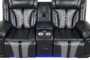 Phantom - Black & Gray Power Recliner Loveseat with Storage Console, Bluetooth Speaker, Subwoofer, Wireless Charger, Tube LED Light, LED on Sides, Cup Holder, USB Charger - L674-L