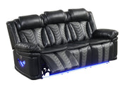 Phantom - Black & Gray Power Recliner Sofa with Drop Down Table, Reading Light, Power Source, Tube LED Light, LED on Sides, Cup Holder, USB Charger - L674-S