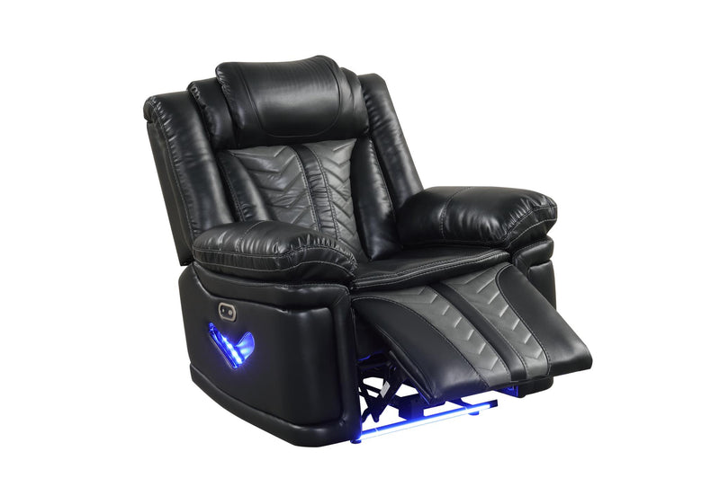 Phantom - Black & Gray Power Recliner with Tube LED Light, LED on Sides, USB Charger - L674-R