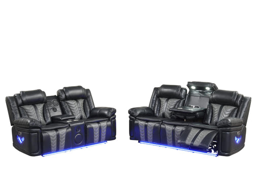 Phantom - Black & Gray Power Reclining, DDT, Reading Light, Power Source, Storage Console, Bluetooth Speaker, Subwoofer, Wireless Charger, Tube LED Light, LED on Sides, Cup Holder, USB Charger - L674-SL