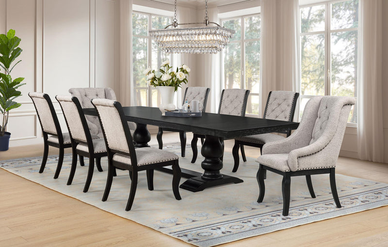 Phelps Upholstered Dining Arm Chair Tan Distressed Noir (Set of 2) - 121233