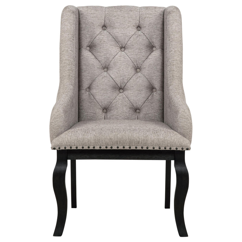 Phelps Upholstered Dining Arm Chair Tan Distressed Noir (Set of 2) - 121233