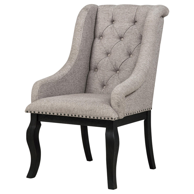 Phelps Upholstered Dining Arm Chair Tan Distressed Noir (Set of 2) - 121233