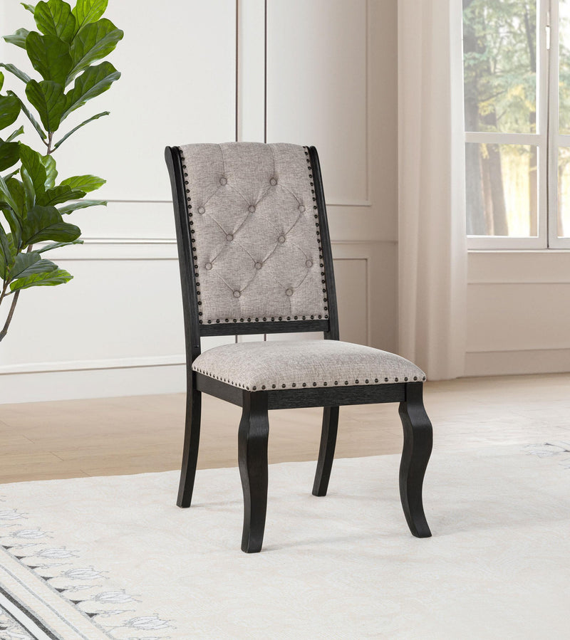 Phelps Upholstered Dining Side Chair Tan Distressed Noir (Set of 2) - 121232