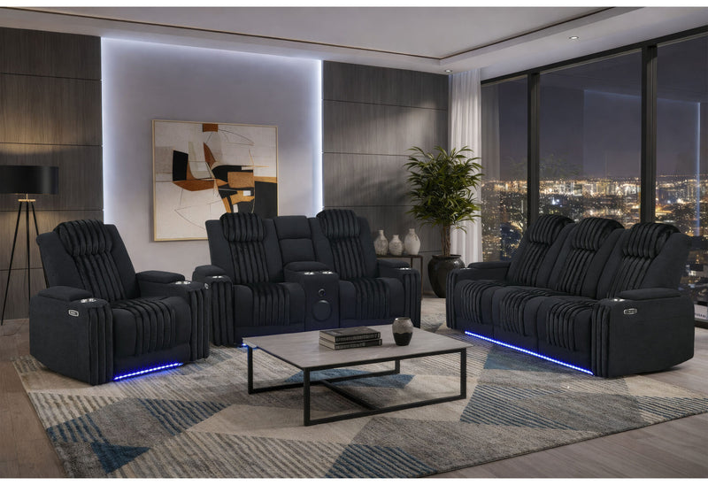 U8000 Black Pwr Rec Sofa/Pwr Console Rec Loveseat W/Phr - U8000-BLACK-PCRLS/PRS W/ PHR