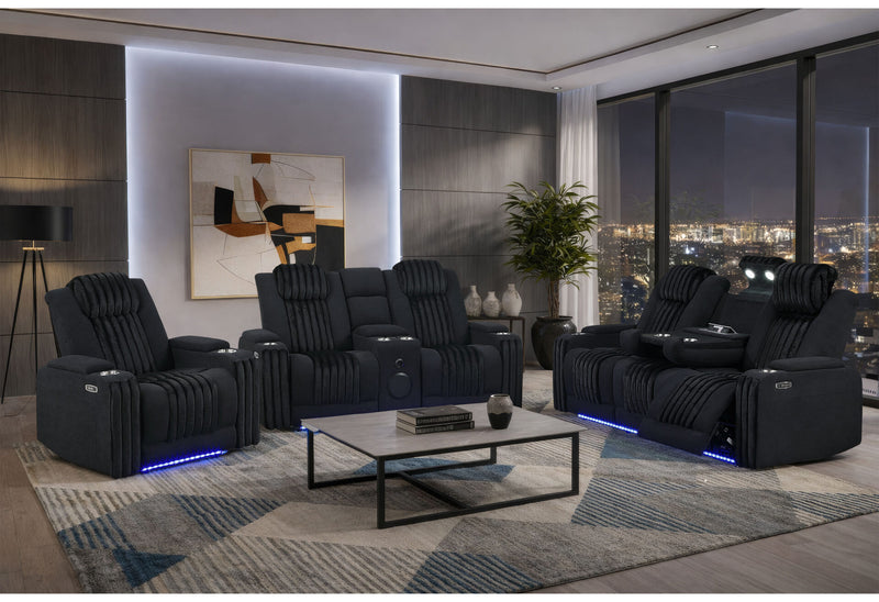 U8000 Black Pwr Rec Sofa/Pwr Console Rec Loveseat W/Phr - U8000-BLACK-PCRLS/PRS W/ PHR