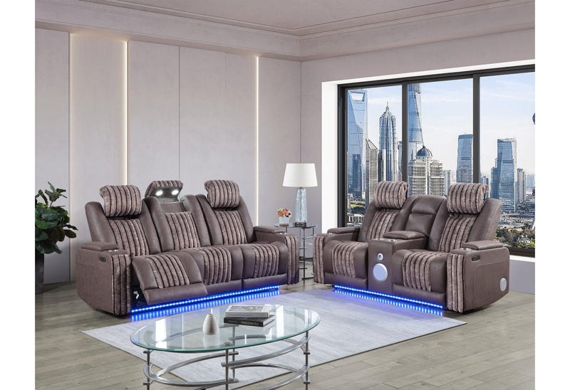 U8000 Brown Pwr Rec Sofa/Pwr Console Rec Loveseat W/Phr - U8000-BROWN-PCRLS/PRS W/ PHR