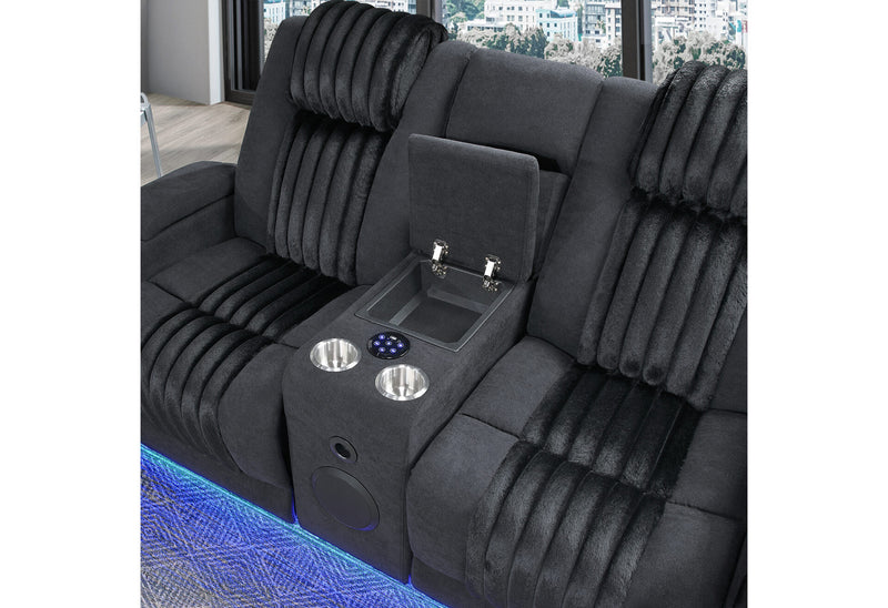 U8000 Black Pwr Rec Sofa/Pwr Console Rec Loveseat W/Phr - U8000-BLACK-PCRLS/PRS W/ PHR