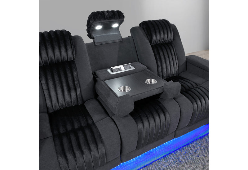 U8000 Black Pwr Rec Sofa/Pwr Con Rec Loveseat/Pwr Recliner W/Phr - U8000-BLACK-PCRLS/ PRS/ PR W/ PHR