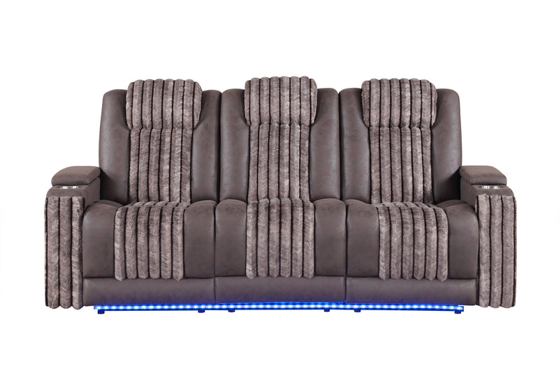 U8000 Brown Pwr Rec Sofa W/Phr, Ddt, Reading Light & Led Light - U8000-BROWN-PRS W/ PHR DDT WC + LED
