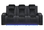 U8000 Black Pwr Rec Sofa W/Phr, Ddt, Reading Light & Led Light - U8000-BLACK-PRS W/ PHR DDT WC + LED