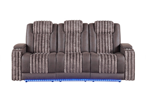 U8000 Brown Pwr Rec Sofa W/Phr, Ddt, Reading Light & Led Light - U8000-BROWN-PRS W/ PHR DDT WC + LED