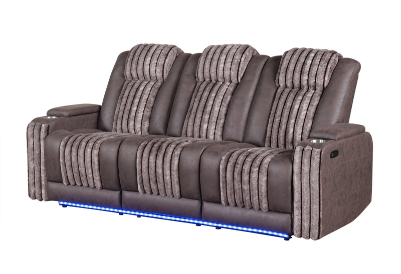 U8000 Brown Pwr Rec Sofa W/Phr, Ddt, Reading Light & Led Light - U8000-BROWN-PRS W/ PHR DDT WC + LED