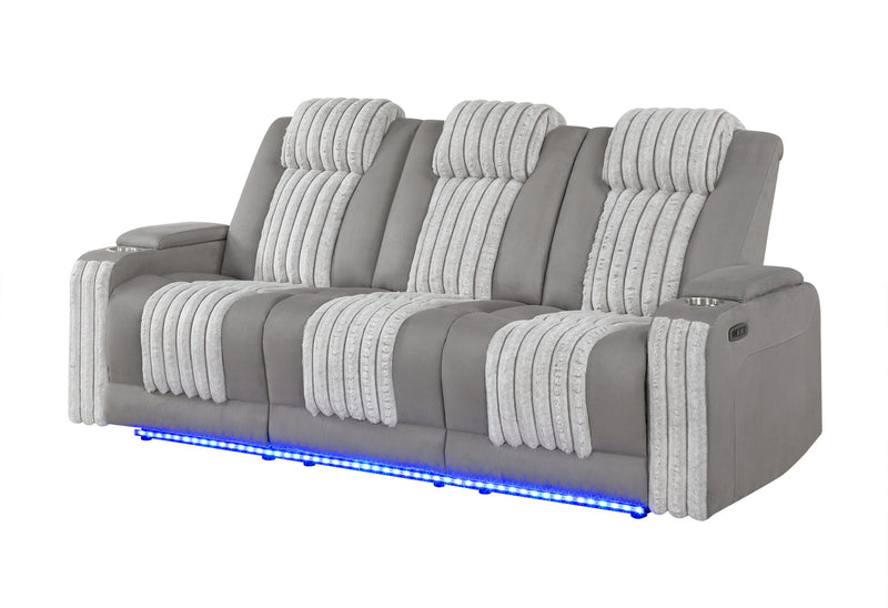 U8000 Grey Pwr Rec Sofa W/Phr, Ddt, Reading Light & Led Light - U8000-GREY-PRS W/ PHR DDT WC + LED