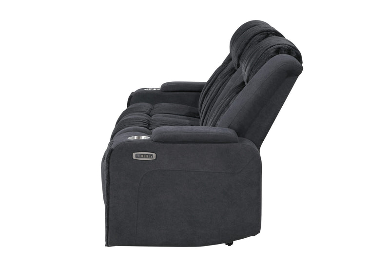U8000 Black Pwr Rec Sofa W/Phr, Ddt, Reading Light & Led Light - U8000-BLACK-PRS W/ PHR DDT WC + LED