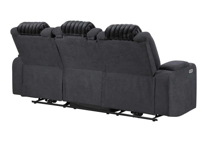 U8000 Black Pwr Rec Sofa W/Phr, Ddt, Reading Light & Led Light - U8000-BLACK-PRS W/ PHR DDT WC + LED