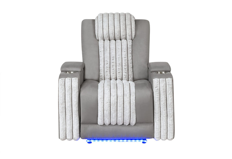 U8000 Grey Power Recliner W/ Power Headrest & Led Light - U8000-GREY-PR W/ PHR + LED